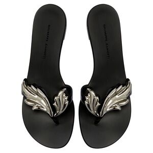 Giuseppe Zanotti Black Silver Cruel Wing flat thong sandals EU 37.5